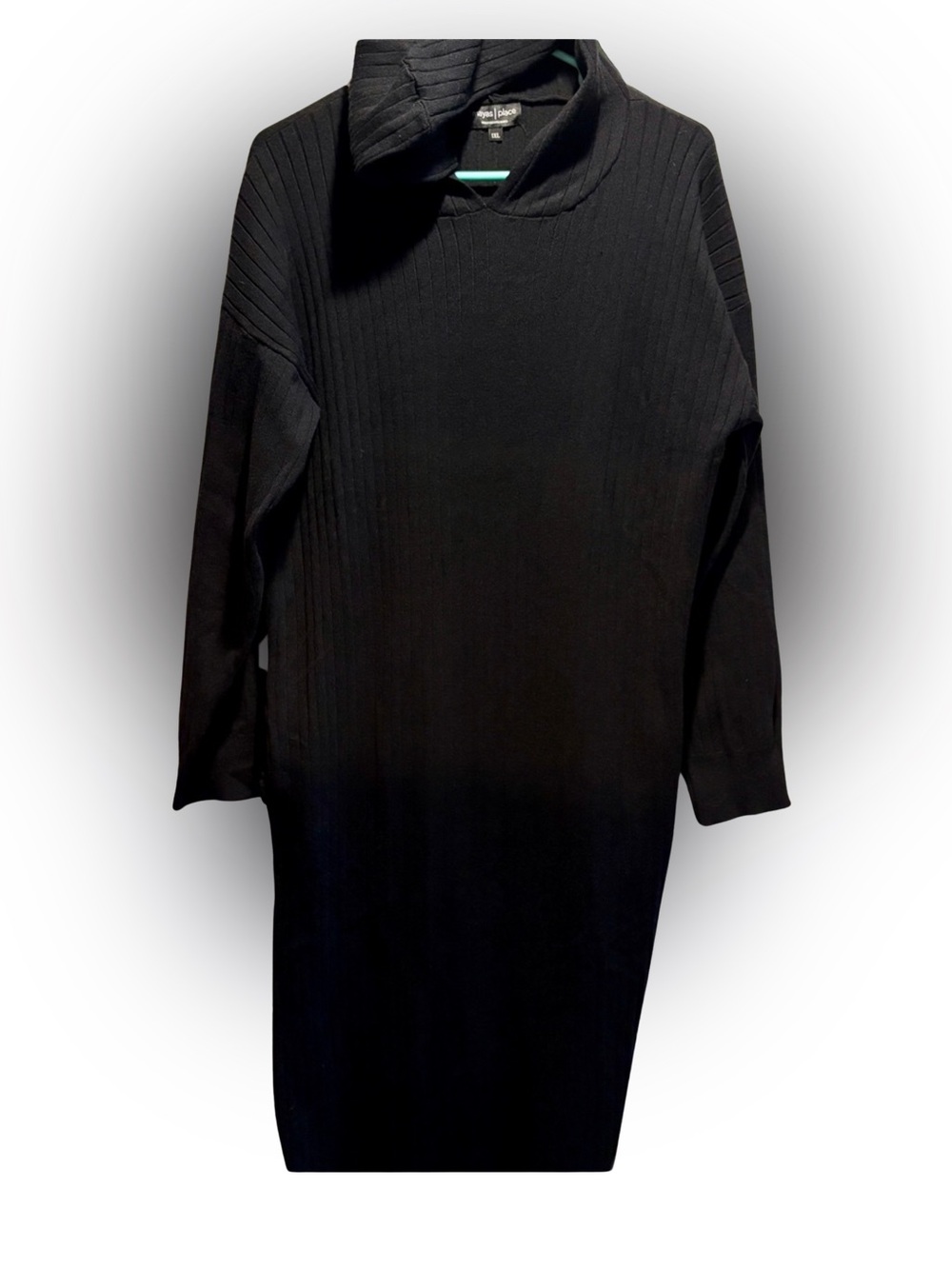 Maya’s Place 1X Black Rib Knit Hooded Maxi Dress Pockets